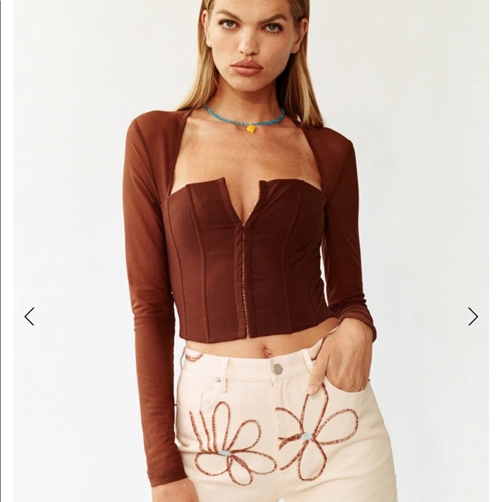 With Jean Top! Brown with boned bodice and sheer sleeves. Super cute! - Picture 5 of 10
